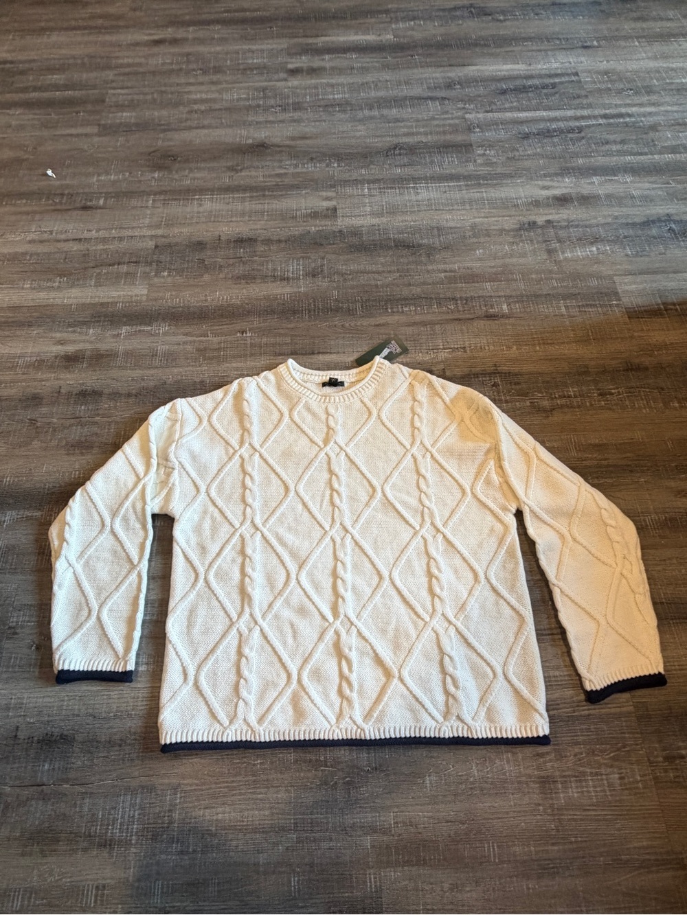 wild fable Cream Cable Knit Crewneck Sweater with Black Trim